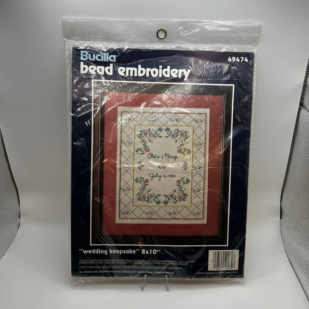 Vintage Bucilla Bead Embroidery Kit Wedding Keepsake 8x10 Sealed #49474 USA